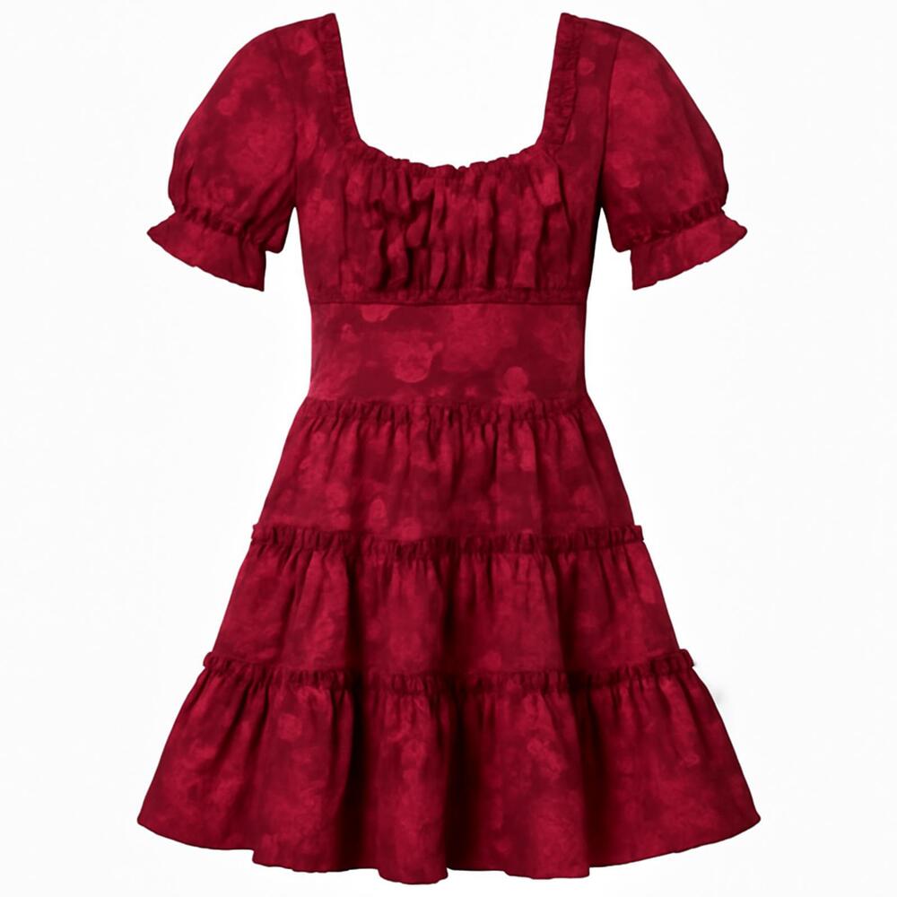 Altar'd State Milkmaid Red Floral Mini Dress with Puff Sleeves Size Medium